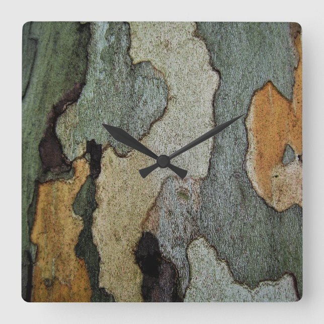Tree Bark Camouflage Square Wall Clock (Front)