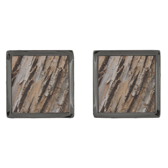 Tree Bark I Natural Abstract Textured Design Cufflinks (Front)