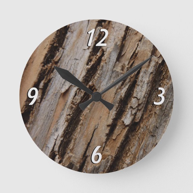 Tree Bark I Natural Abstract Textured Design Round Clock (Front)