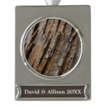 Tree Bark I Natural Abstract Textured Design Silver Plated Banner Ornament