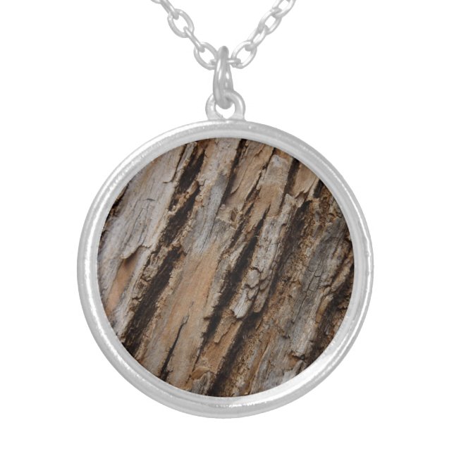 Tree Bark I Natural Abstract Textured Design Silver Plated Necklace (Front)