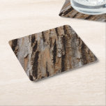Tree Bark I Natural Abstract Textured Design Square Paper Coaster