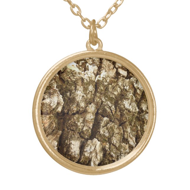 Tree Bark II Natural Textured Design Gold Plated Necklace (Front)