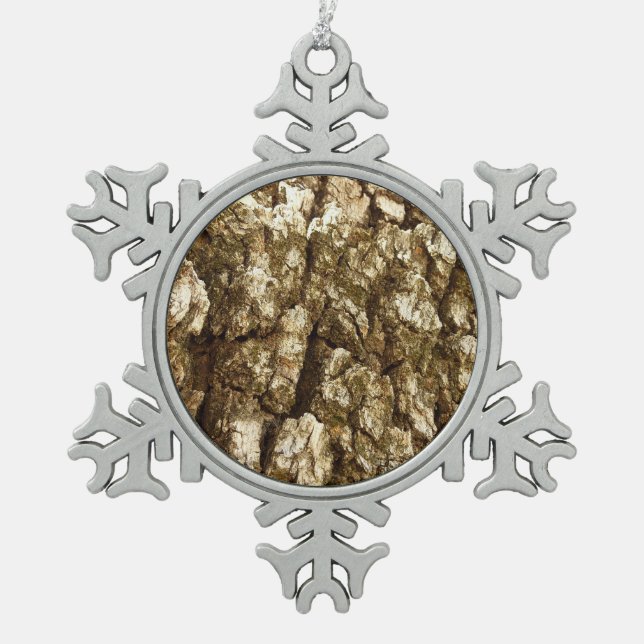 Tree Bark II Natural Textured Design Snowflake Pewter Christmas Ornament (Front)