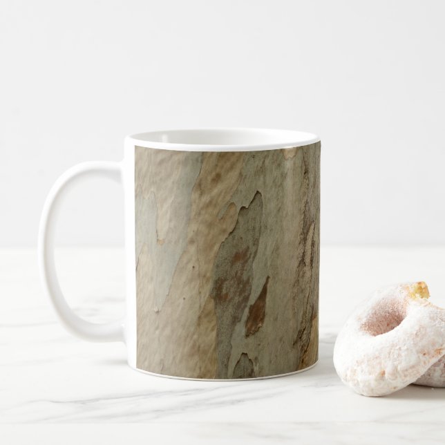 Tree Bark III Natural Abstract Textured Design Coffee Mug (With Donut)