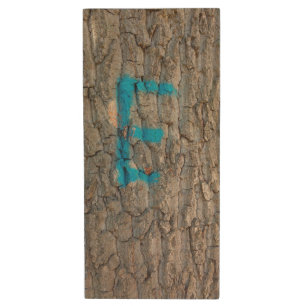 Tree Bark, Monogram E, USB Flash Drive, Nature Wood USB Flash Drive