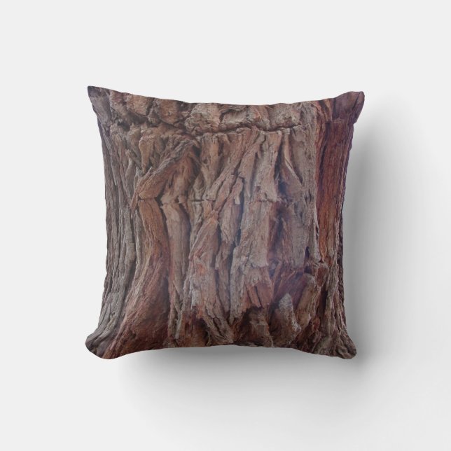 Tree Bark Rustic Cabin Red Brown Nature Photo Wood Throw Pillow (Front)
