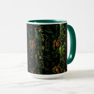 Tree bark under green hammered glass mug