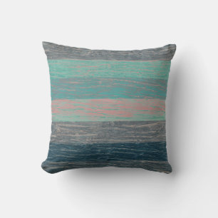Tree bark wood striped gray turquoise throw pillow