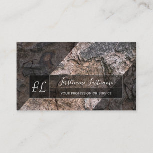 Tree bark wooden surface gray triangle monogram business card