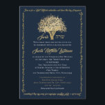 Tree Bat Mitzvah Golden Star of David Invitation<br><div class="desc">Golden tree of life bat mitzvah invitation with beautiful golden tree full of stars and whimical text border "growing in the love of family and friends". Navy blue background contrasts nicely with the gold tree and text on this lovely bat mitzvah invitation but feel free to change background color when...</div>
