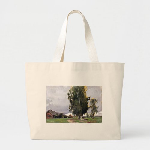 Tree Beside a Village Large Tote Bag