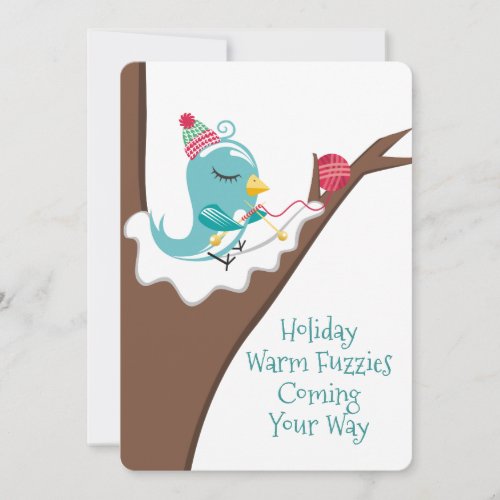 Tree bird knitting needles yarn Christmas card