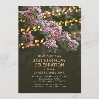 Tree Blossom Lights Rustic Floral 21st Birthday Invitation by superdazzle at Zazzle