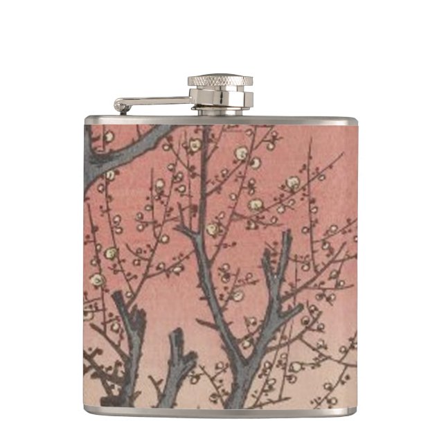 Tree Blossoms Plum Garden Japanese Flask (Front)