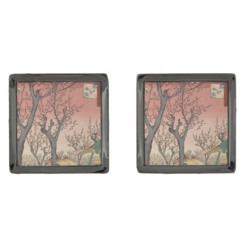 Tree Blossoms Plum Garden Japanese Gunmetal Finish Cufflinks