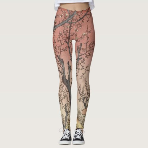 Tree Blossoms Plum Garden Japanese Leggings