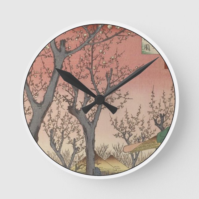 Tree Blossoms Plum Garden Japanese Round Clock (Front)