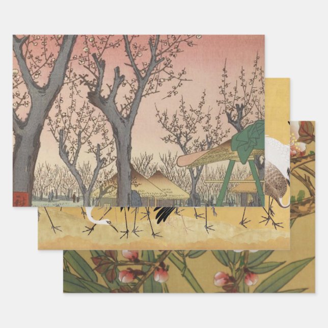 Tree Blossoms Plum Garden Japanese Wrapping Paper Sheets (Set)