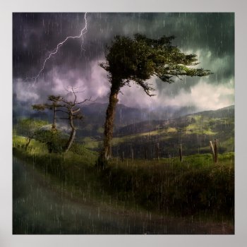 Tree Blowing In The Wind During A Thunder Storm Poster by Mirribug at Zazzle
