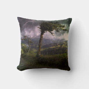 Tree Blowing in the Wind During a Thunder Storm Throw Pillow