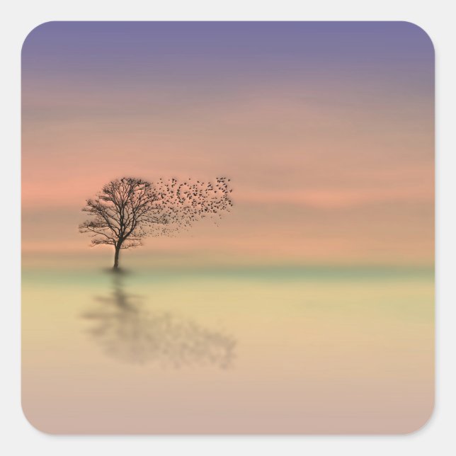 Tree Blowing in the Wind Square Sticker (Front)