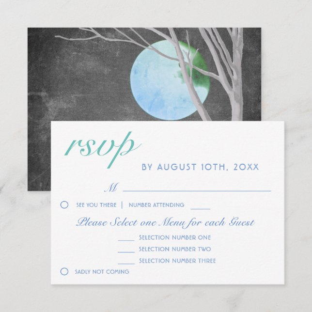 Tree Blue Moon Night Chalkboard Menu RSVP Card (Front/Back)