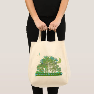 Tree Blues Celestial Moon and Stars Tote Bag