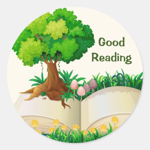 Tree  Book Good Reading Classic Round Sticker