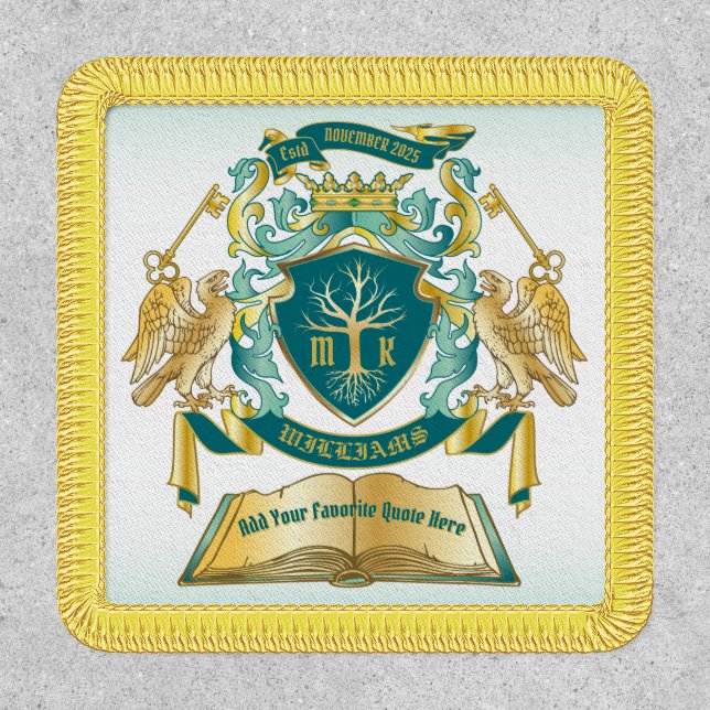 Tree Book Key Crown Gold Jade Make Your Own Emblem Patch (Front)