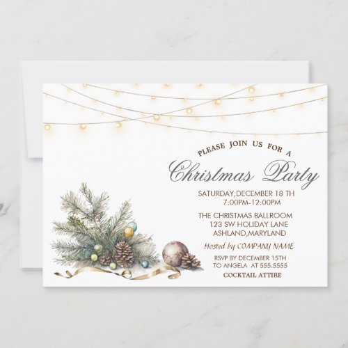 Tree Branch Balls Pine cone Christmas Party Invitation