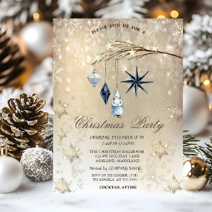 Tree Branch Decorations Snowflakes Gold Invitation
