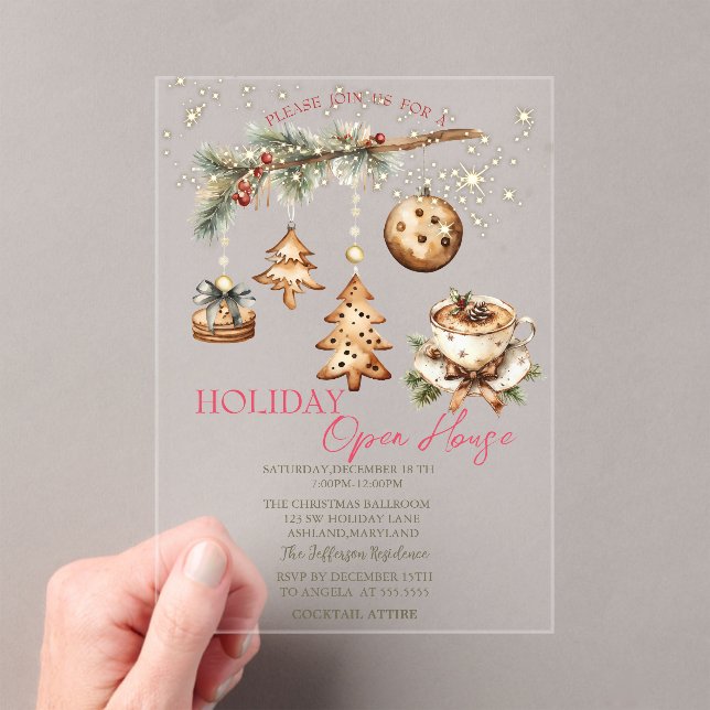 Tree Branch,Ornaments,Coffee,Stars Open House  Acrylic Invitations (Insitu (Handheld))