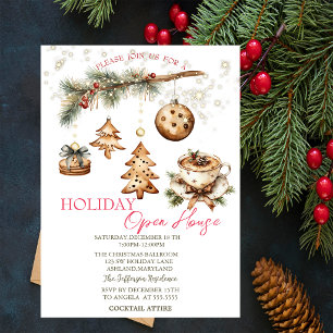 Tree Branch,Ornaments,Coffee,Stars Open House Invitation