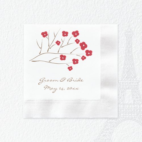 Tree Branch Red Cherry Blossoms Wedding Paper Napkins