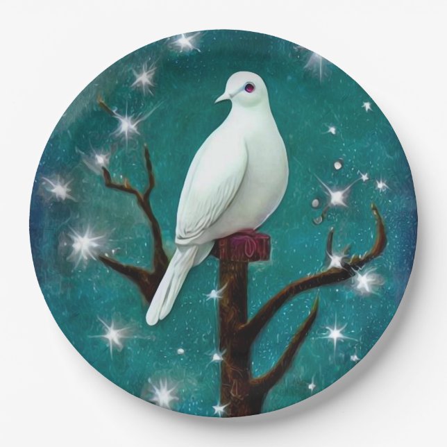 Tree Branch White Peace Dove Paper Plates (Front)