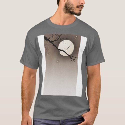 Tree Branch with Full Moon in the Night Sky T_Shirt