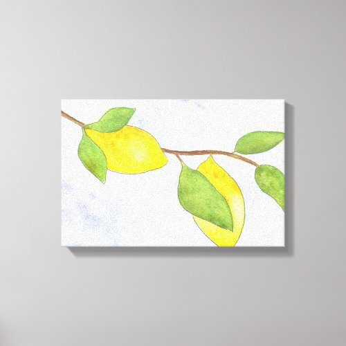 Tree Branch with Lemons and Leaves in Watercolor Canvas Print