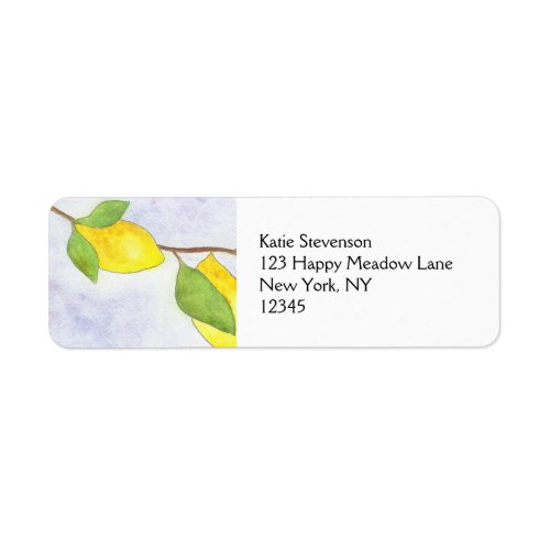 Tree Branch with Lemons and Leaves in Watercolor Label