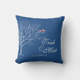 Tree Branched Gray Coral Birds Wedding Pillow