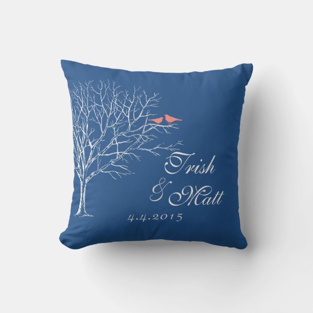 Tree Branched Gray Coral Birds Wedding Pillow (Front)