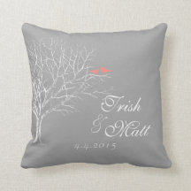 Tree Branched Gray Coral Birds Wedding Pillow
