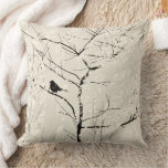 Tree Branches And Mocking Bird Taupe Cream Black Throw Pillow at Zazzle