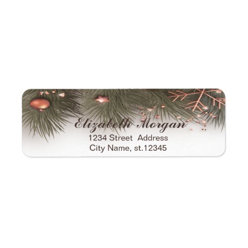 Tree BranchesBallsSnowflake Rose Gold Christmas Label