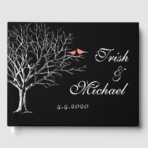 Tree Branches Black Coral Birds Wedding Guestbook