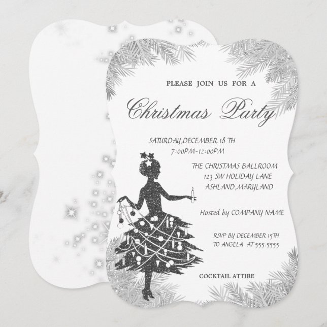 Tree Branches,Girl Corporate Christmas Party Invitation (Front/Back)