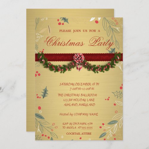 Tree BranchesGold Corporate  Christmas Party Invitation