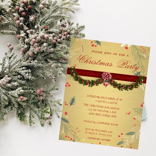 Tree BranchesGold Corporate  Christmas Party Invitation