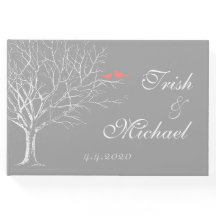 Tree Branches Gray Coral Birds Wedding Guestbook