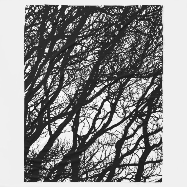 Tree Branches in Winter High Contrast v2 Fleece Blanket (Front)